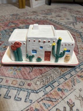 Otagiri Made in Japan Hand Painted Ceramic Butter Dish Southwestern Desert